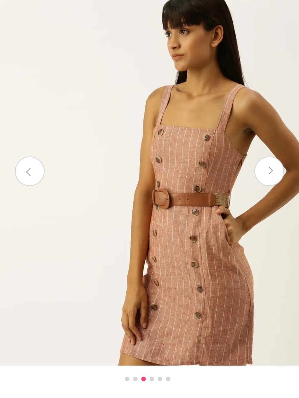 Forever 21 Rust Striped Linen Blend Button Front Sheath Dress Large